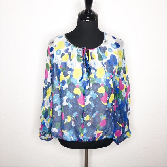 Diane von Furstenberg Emelia white blue pink sheer silk batwing top size Small - Picture 1 of 16